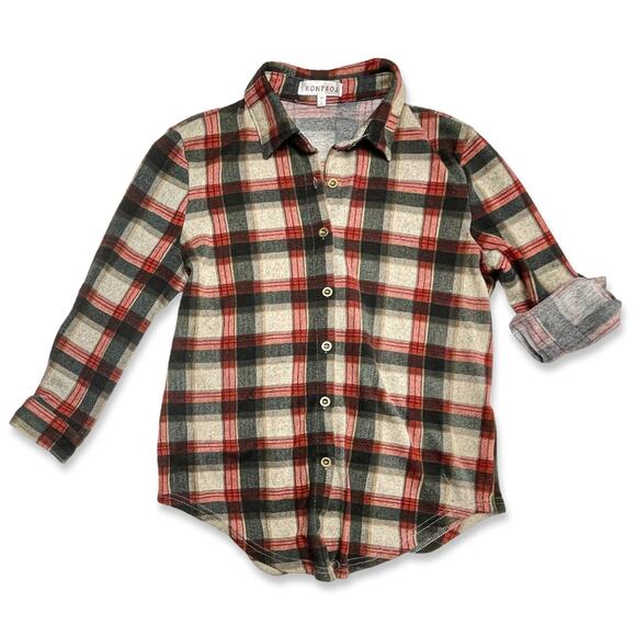 Kontrol Red Plaid Button Down Shirt M Grunge Y2K Fall Flannel Layering - Picture 1 of 10